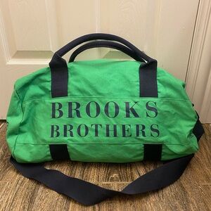Brooks Brothers Duffle Bag Green Canvas Gym Travel Weekender Shoulder Strap